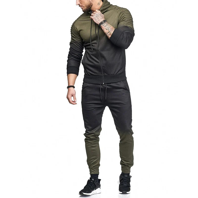 Zipper Tracksuit Men Set Sporting 2 Pieces Sweatsuit Men Clothes Color Gradient Printed Hooded Hoodies Pants Track Suits Male