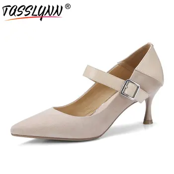 

TASSLYNN 2019 Black Dress Mary Janes Women Pumps Pointed Toe Thin High Heels Ladies Pumps Kid Suede Spring Summer Shoes Size 39