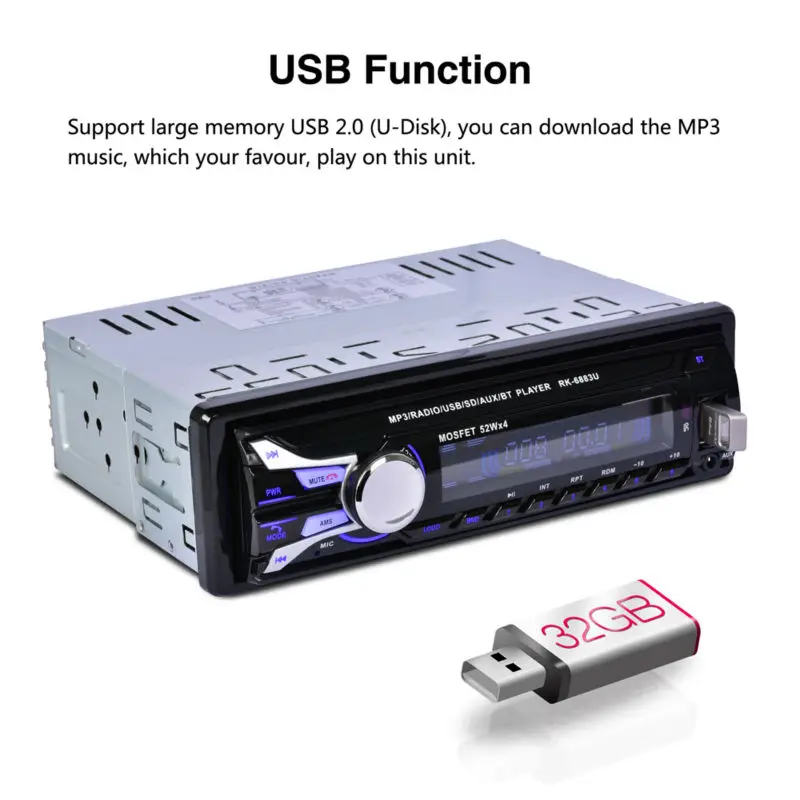 Универсальный 12 в 1 DIN Bluetooth автомобильный Радио Съемная передняя панель Авто Аудио Стерео FM MP3 плеер AUX USB Радио громкой связи