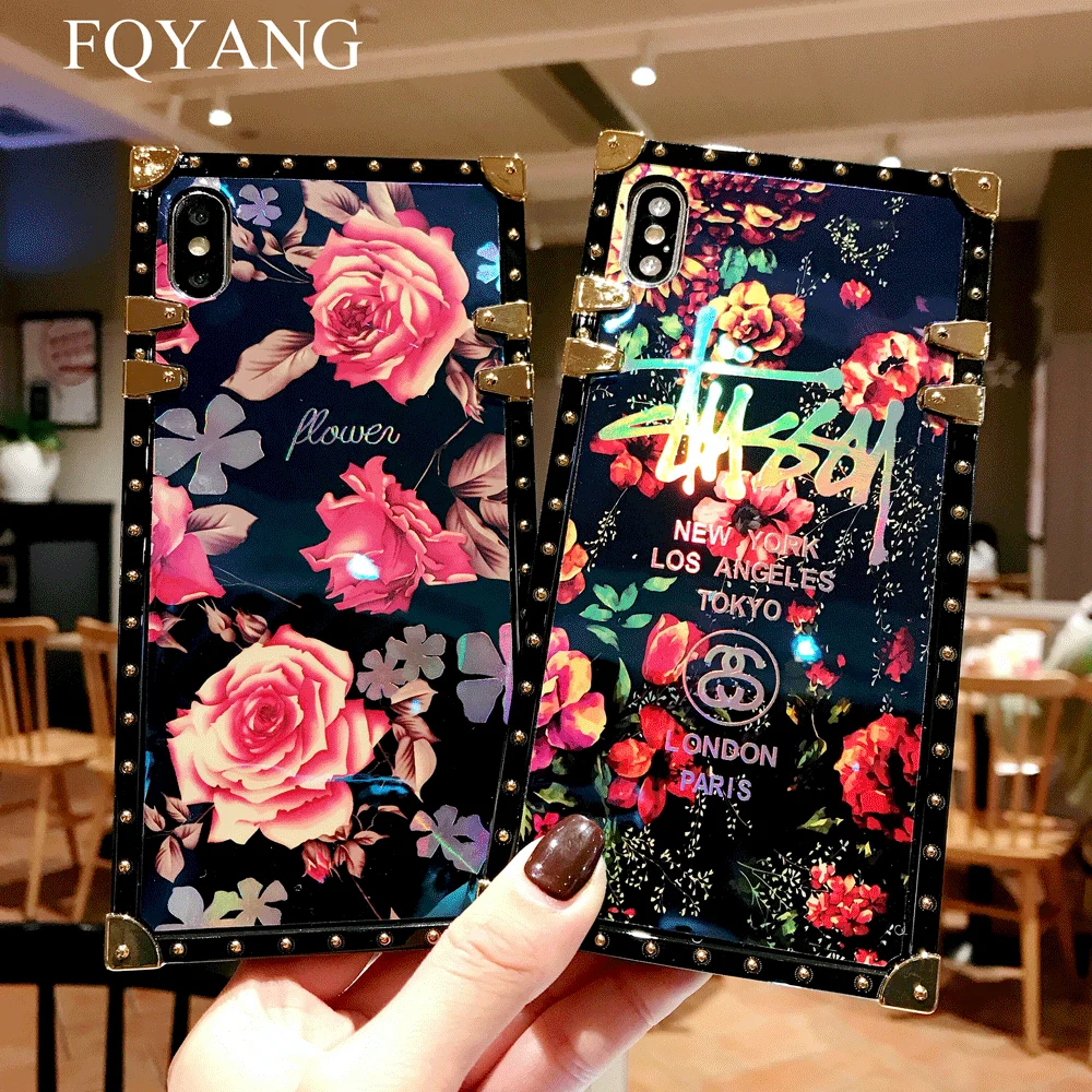 FQYANG Роскошная квадратная Blu-Ray розовый чехол для iPhone X XS XR XSMAX 8 цветок 6S 6 7 PLUS iphone 8PLUS
