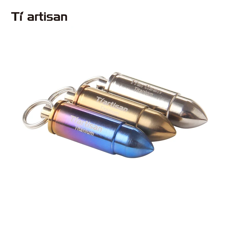 

Tiartisan Outdoor Camping Accessories Portable Titanium Bullet Pendant Waterproof box with Keychain and necklace