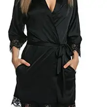 Дамский контрастный кружевной Атласный халат Новая модная сексуальная женская одежда весенний синий короткий рукав простой ночной халат