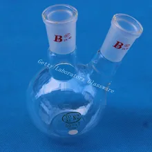 250 мл 2 шеи(два шеи) фляжка с плоским дном, 24/40, тяжелая стена(боросиликатное стекло