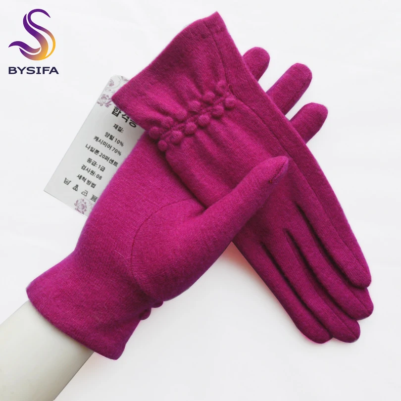 

[BYSIFA] Winter Women Wool Gloves New Thick Warm Touch Screen Ladies Gloves Spring Autumn Soft Elegant Hot Pink Mittens Gloves