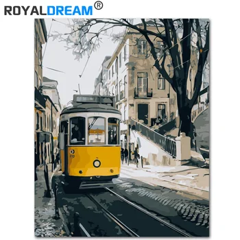 

ROYALDREAM Yellow Bus Landscape DIY Painting By Numbers Kits Coloring Paint By Numbers Modern Wall Art Picture Gift