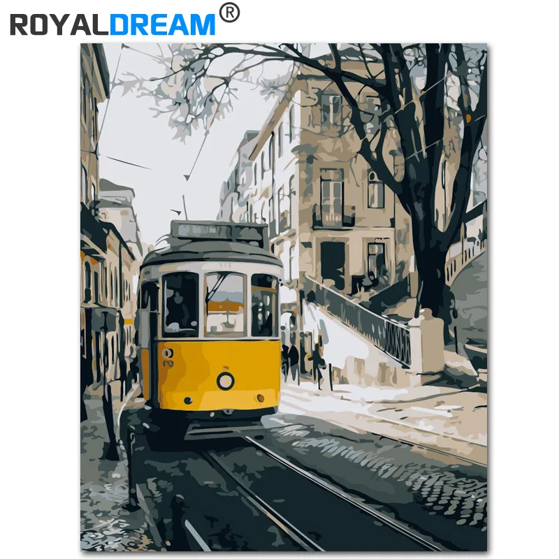 ROYALDREAM желтый автобус ландшафт искусственная роспись Раскраска по номерам