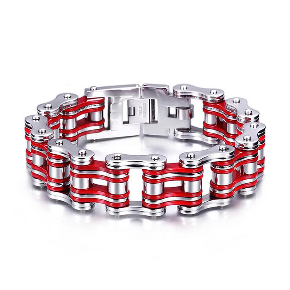 21mm Heavy Punk Rock Men's Red Bike Biker Motorcycle Chain Bracelet Jewelry titanium Stainless steel Bicycle Bangle | Украшения и