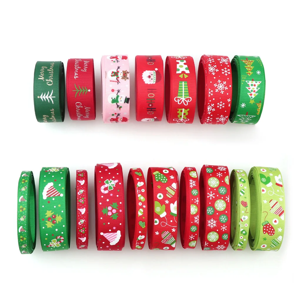 

25/10mm Wide 17 Style Christmas Ribbon 5Yards Printed Grosgrain Ribbon Hair Bow/Christmas/Wedding DIY Sew/Clothes Lace/Gift Bow