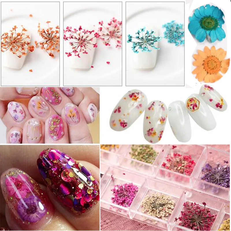 Addfavor, 24 шт., аксессуары для 3D ногтей, сушеные цветы, УФ-лак, украшения для ногтей, натуральный прессованный сухой цветок, Маргаритка, наклейки для ногтей