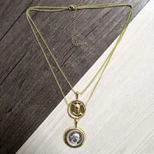 Figure Coin Pendant Canadian Coin Station Vintage Double Chain Layered Necklace coin layered bolo necklace