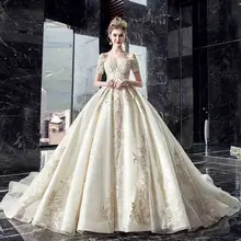 Custom Deluxe Champagne Evening Formal Dress Red Carpet Bridal Wedding Party Trailing Dress Ball Gown For Lady Plus Size 5XL