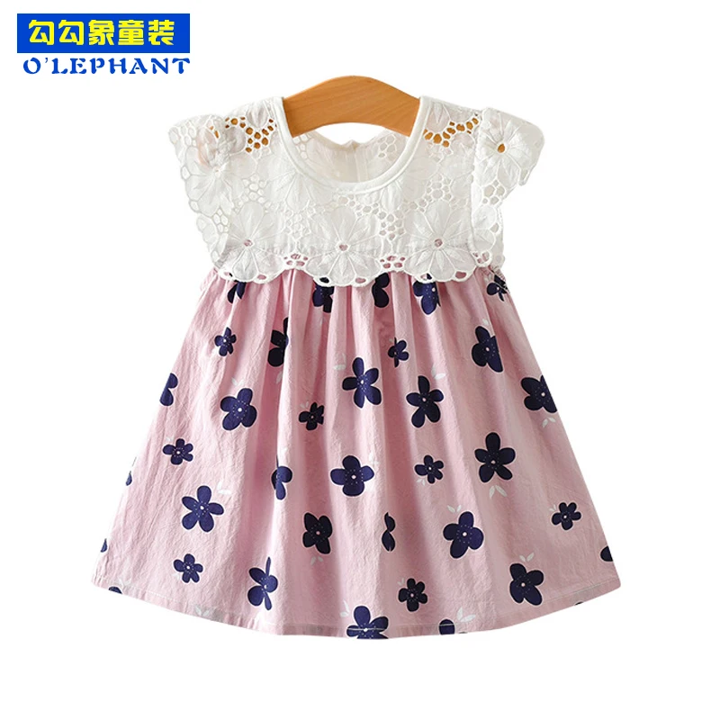 

O'LEPHANT 2019 summer hollow out neckline feifei sleeveless floral pattern sweet princess dress for little girls kids one-piece