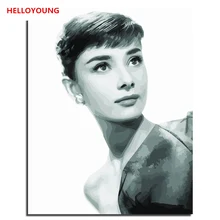 HELLOYOUNG ручная роспись маслом Одри Хепберн цифровая живопись по номерам Масляные картины китайские картины-свитки домашний декор