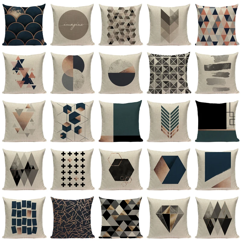

Geometric Black Blue Cushion Cove Textile Hill Gold Dero Throw Pillows Covers 45Cmx45Cm Square Sofa Bed 3D Throw Pillow Cover