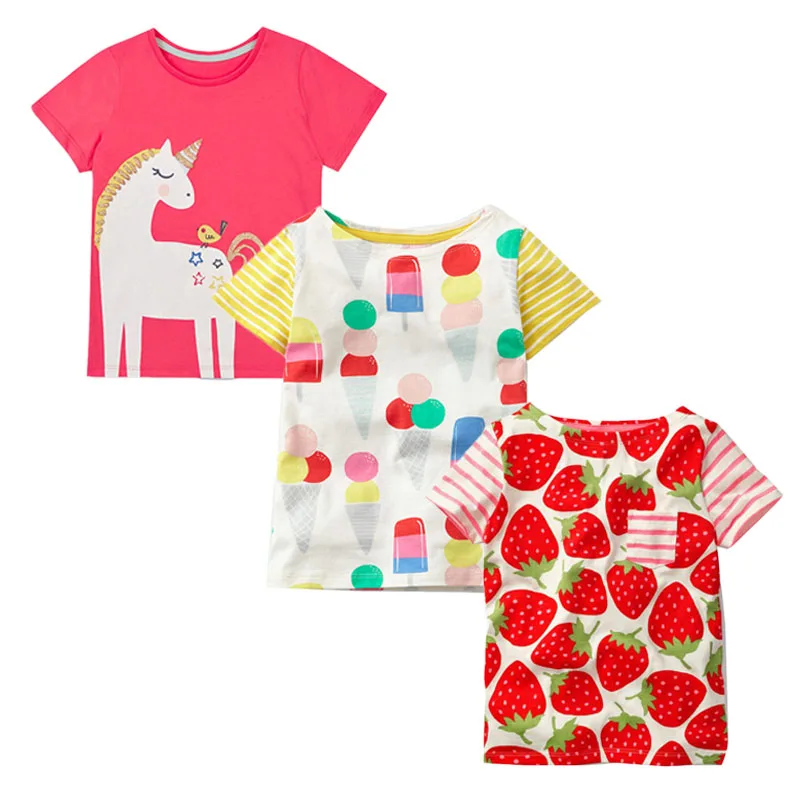 

Unicorn Party T Shirt Girl Tops Summer Children Clothing 100% Cotton Kids Clothes Moana Short Sleeve Funny T Shirts 3 Pack