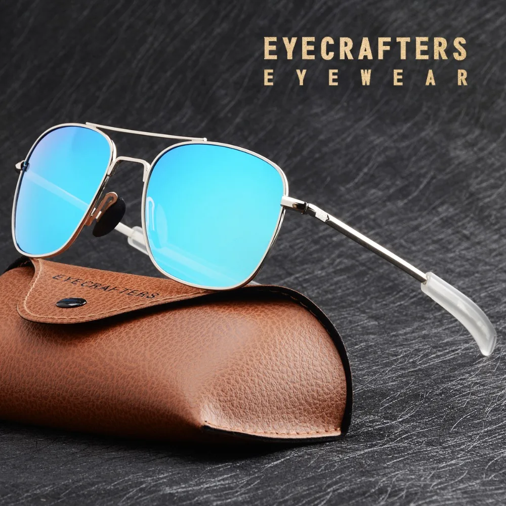 Mode amerikanische Armee MILITÄR Pilot Sonnenbrille Herren Marke amerikanische optische polarisierte Sonnenbrille blau verspiegelt Oculos_voghion.com