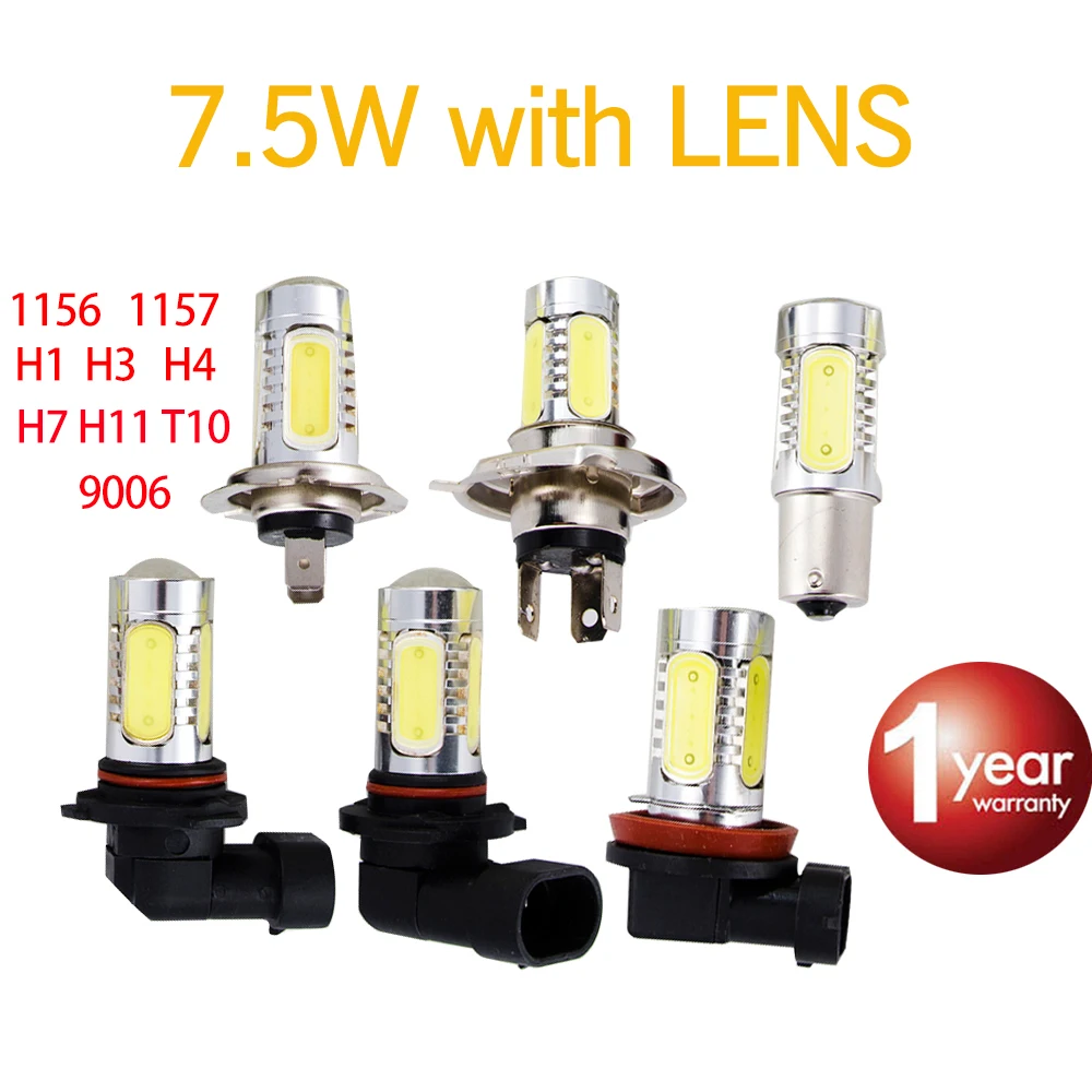 

hippcron 7.5W High Power LED Bulb 1 x H1 H3 H4 H7 H11 9006 1156 T10 Car Fog Light Super Bright Auto Lamp COB 12V White