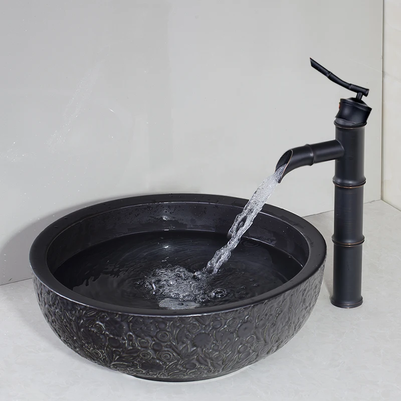 Kemaidi النباتات حوض السيراميك حوض مغسلة مكافحة الأعلى الحمام الغرور بالوعة الحمام خلاط orb الحنفية مجموعة