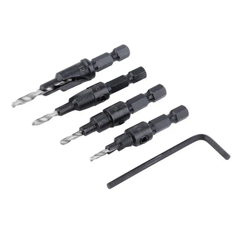 

4PCS Hex Shank Drill High-speed Steel Countersink Drill Bits 1/4" Bit Set with Hex Wrenchs for Wood Metal Countersink Drill Bit