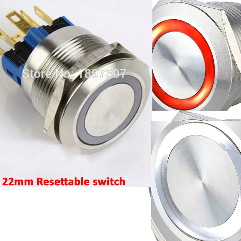 

22mm Dual Color 12V Red/white Ring LED 1NO1NC Reset Momentary or latching Anti-Vandal Electric Car Push Button Switch
