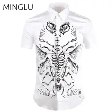 Мужские приталенные рубашки с коротким рукавом, повседневные стильные рубашки с принтом костей, роскошная брендовая мужская рубашка, Chemise Hombre, модный дизайн 3XL