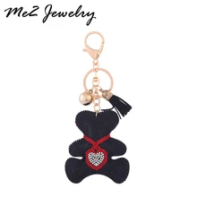 New Design Bag Keychain Rhinestone Key Ring Bear With Heart Pendant For Man Women Gift Wholesale