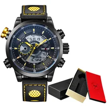 WEIDE Luxury Brand Fashion Sport Watch Analog Digital Display Waterproof Leather strap Gift Box Relogio Masculino Alarm Clock weide brand big dial army military japan quartz watch movement analog digital display water resistant leather strap alarm clock