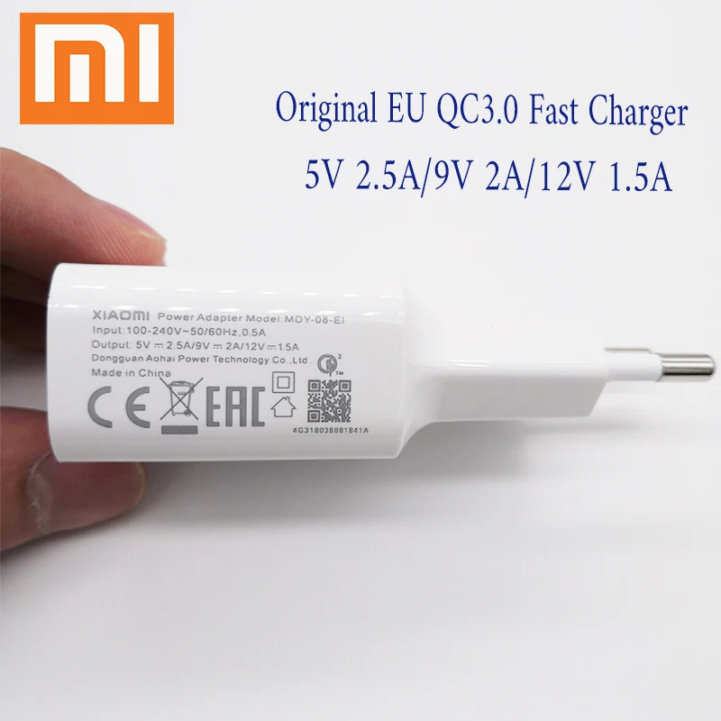 Оригинальное быстрое зарядное устройство XiaoMi Mi8 QC3.0 EU настенный usb кабель type c 9 В 2