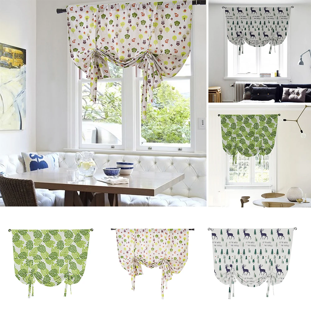 

Floral Printed Half Blackout Tie Up Curtains Rod Pocket Short Roman Curtain Balloon Shades For Window Kitchen Blackout Valance
