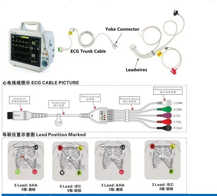 Совместимость с GE Medical Pro1000 leadwire множество, 5-свинца, оснастки, ага, 100 см и 2PIN