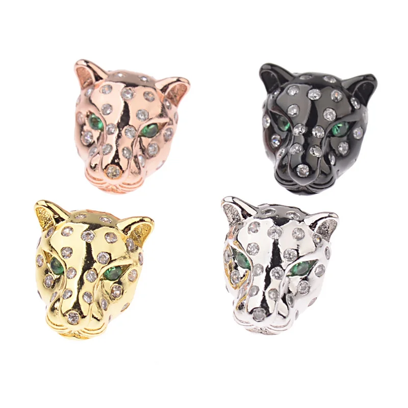DOUWEI Fashion Leopard Head Metal Beads For DIY Bracelet Micro Pave White And Green Zircon Jewelry Making Men | Украшения и