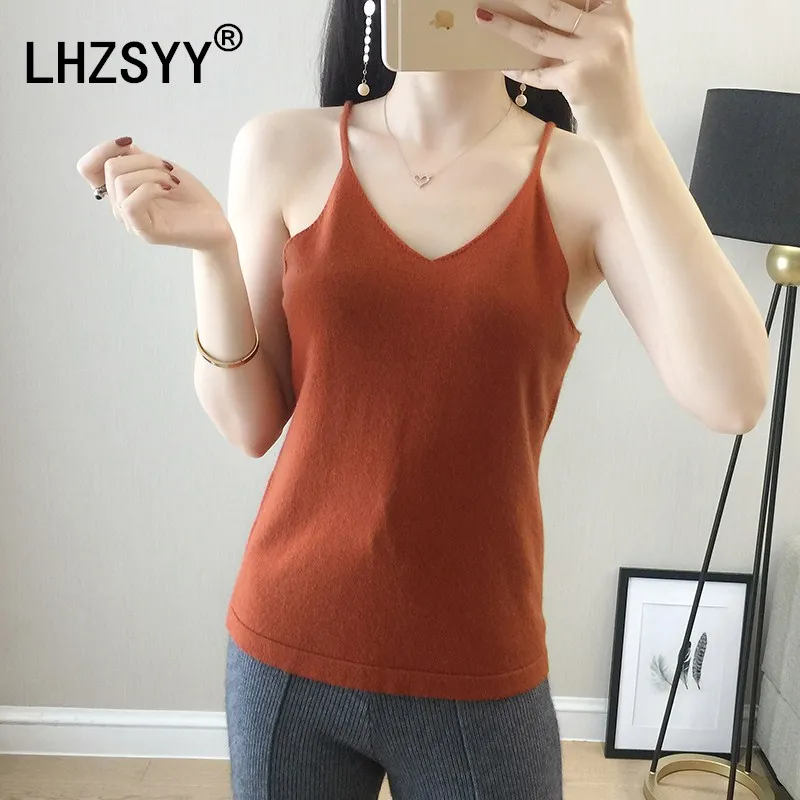 

LHZSYY 2019Spring New Women's Cashmere Vest Pure Color Fashion Sling Short High Quality Soft Knit Pullover Vest Beauty Exclusive