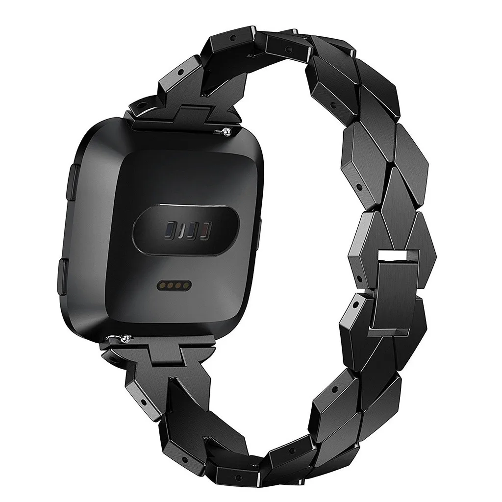 Замена удобный Алмазный металлический ремешок для часов Браслет для Fitbit Versa Lite - Цвет: BK