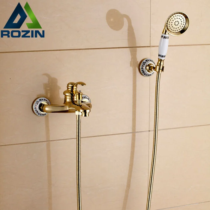 Wall Mount Bathroom Handshower Faucet Single Handle Bath Shower Mixer Taps Golden Color