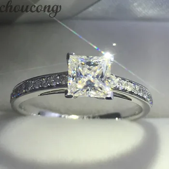 

choucong Brand Women 925 sterling Silver ring Princess cut 1ct 5A Zircon Cz Engagement Wedding Band Rings For Women Gift