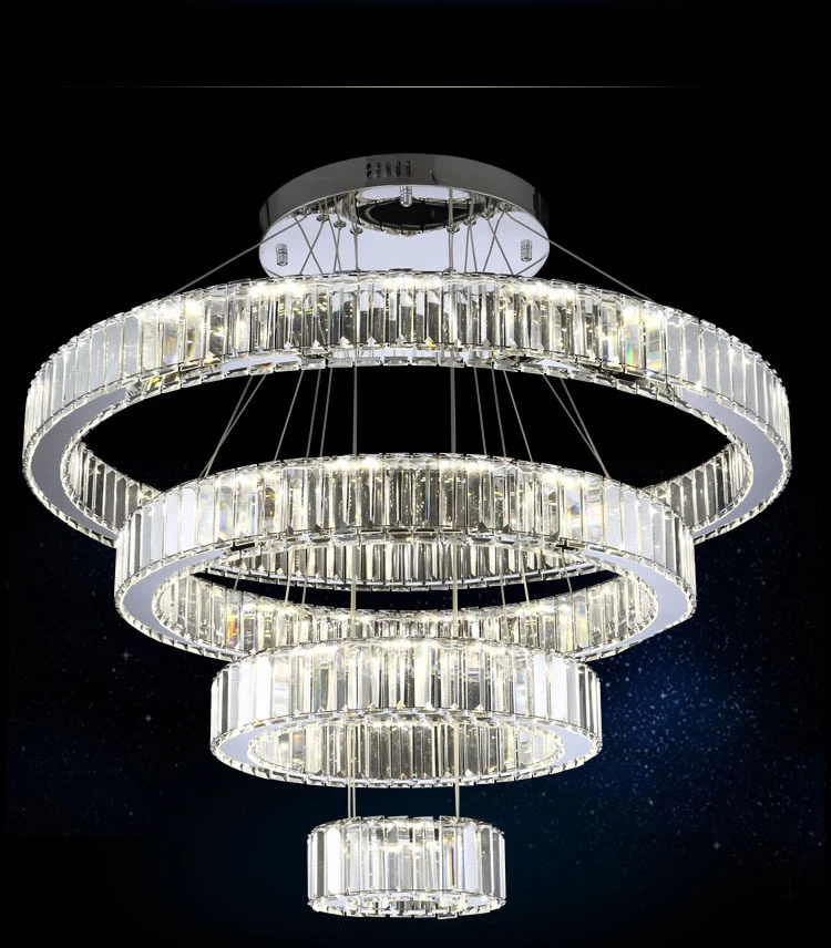 Современная вилла лестницы DIY блеск K9 Хрустальная светодиодная люстра из нержавеющей стали круг кольца Luminaria кулон внутреннее освещение, люстры
