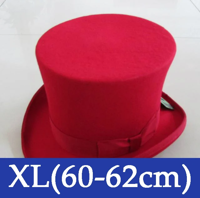 Шерстяная винтажная верхняя шляпа 18 см высота красного цвета шляпа ретро викторианская Волшебная Шляпа для взрослых женщин и мужчин - Цвет: XL(60-62cm)