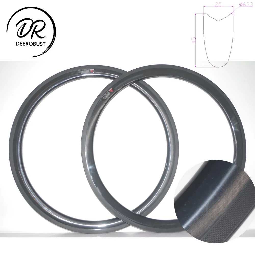 

310g 700c 45mm Deep 25mm wide UD Glossy Tubular Road Bike Carbon Rims Bicycle Rim Wheel basalt brake surface 16 18 20 24 Holes