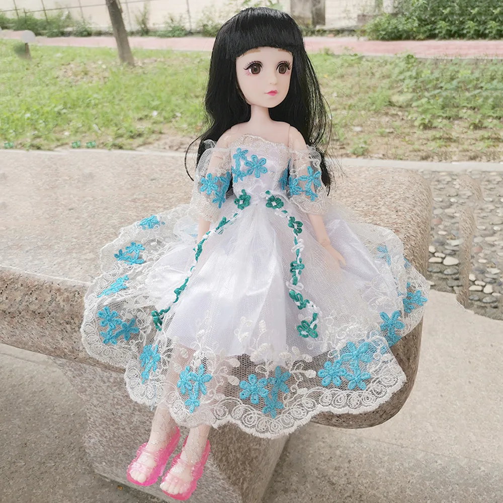 Аксессуары для куклы BJD, 36 см, Xiner, Одежда для куклы, кружевное платье с обувью, 22 шарнирных кукольных набора, DIY игрушка, 1/6, одежда для маленьких девочек - Цвет: Blue Dress