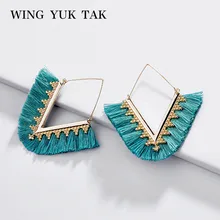 wing yuk tak Bohemia Tassel Hoop Earrings For Women Vintage Golden Statement Jewelry Triangle Colorful Charm Earrings female 2018 summer new india golden jhumki earrings bohemia blue tassel earrings hippy charm fake beach travel jewelry