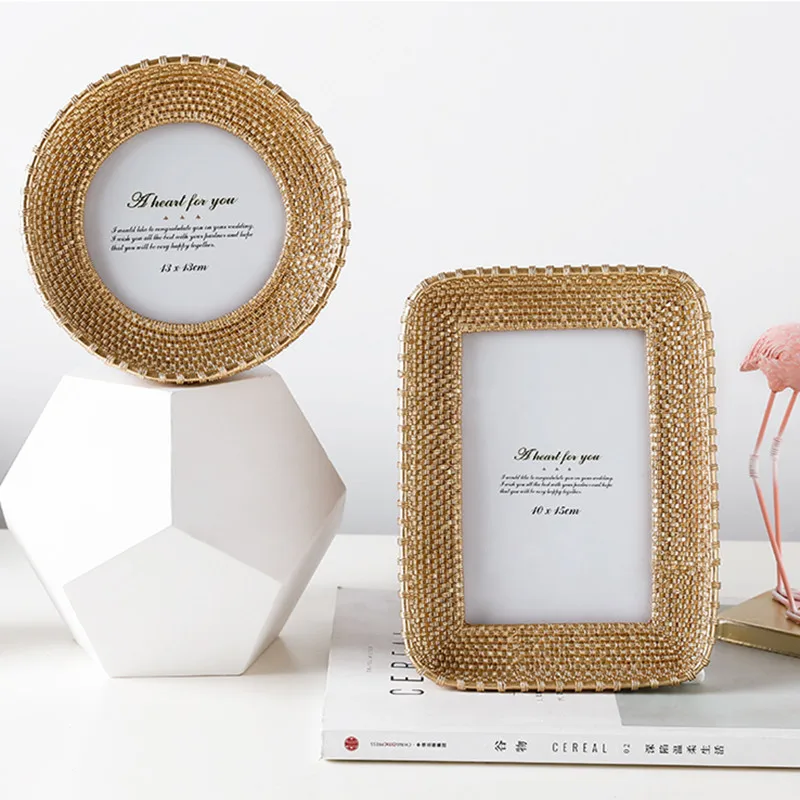 

Creative Silver Resin Photo Frame Retro Golden Circular Rectangle Picture Certificate Wedding Bedroom Desktop Decoration Crafts