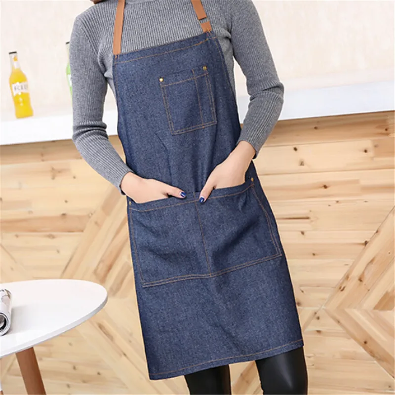 Hot kitchen Denim work Apron unisex for cooking apron for Woman man Cowboy Antifouling Chef Cooking pinafore Delantal Tablier