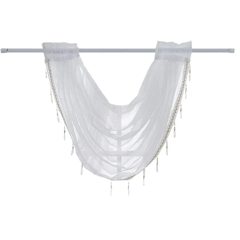 Curtain Window Valance Luxury White Diamond Sheer Embroidered Waterfall Window Valance Tassel Trim 2019 new #3M13 (10)