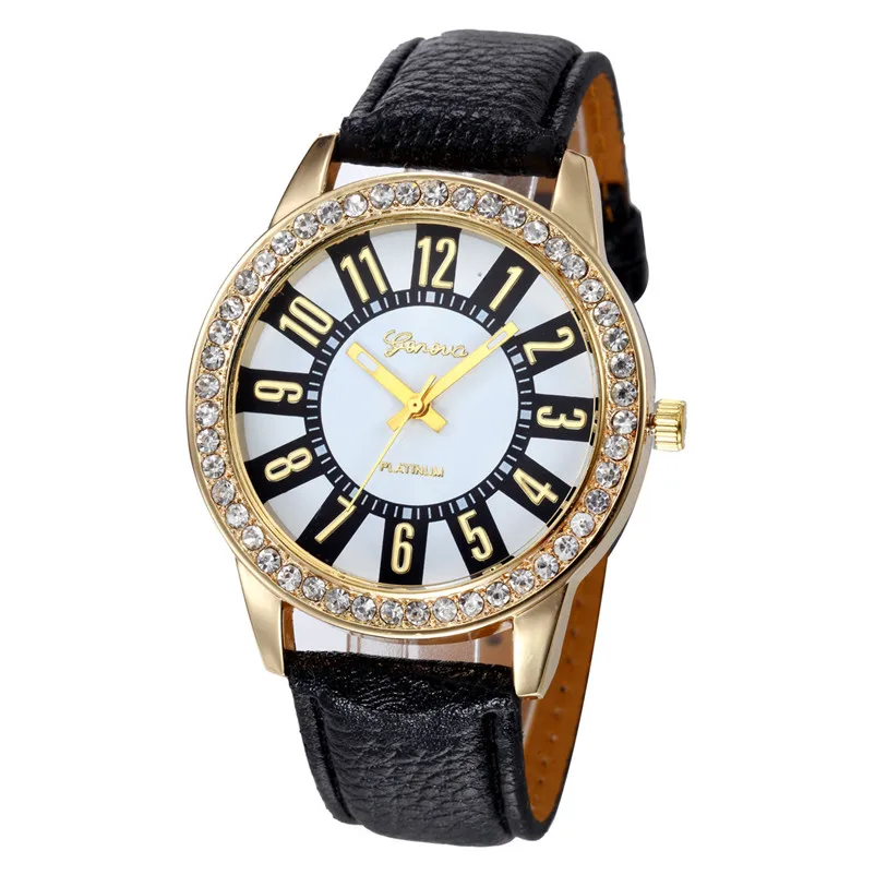 Модные женские часы Geneva, аналоговые кварцевые наручные часы из нержавеющей стали с кожаным ремешком, подарок, Прямая поставка - Цвет: Black