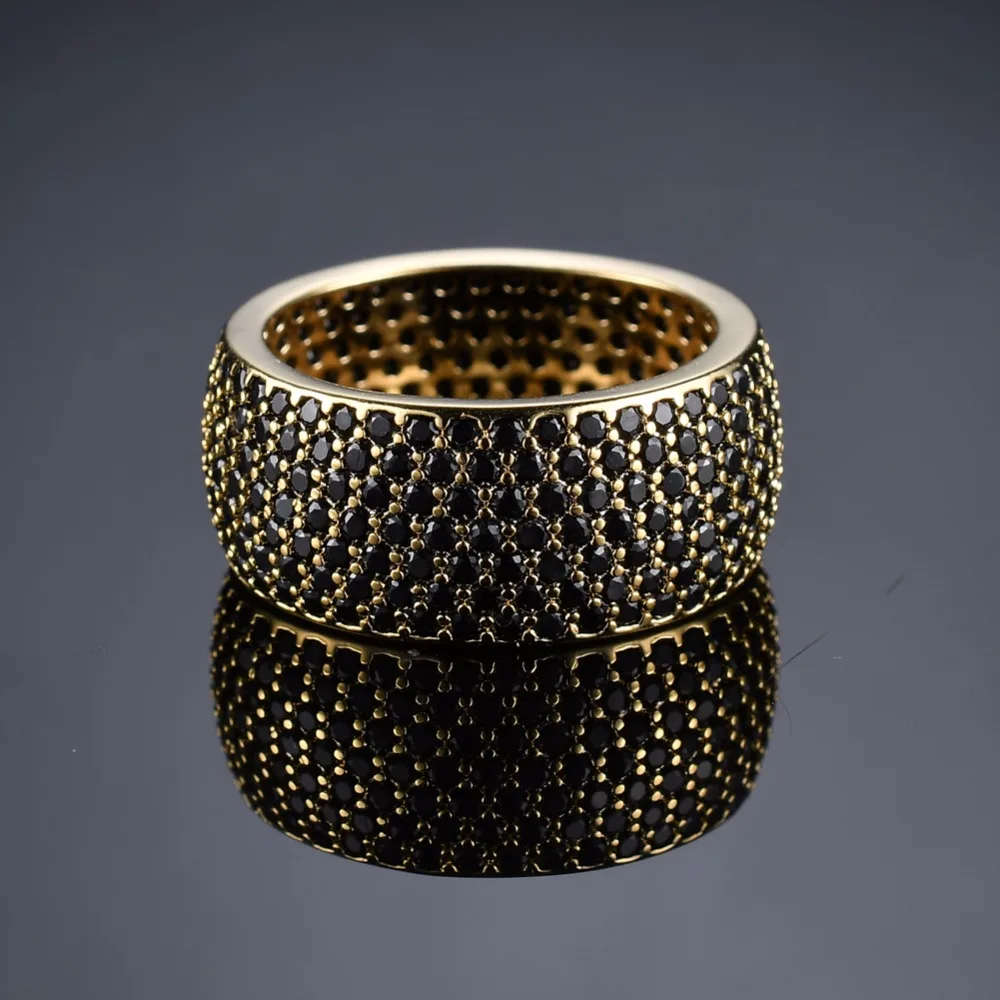 

Hip hop Cubic Zirconia Rings Men's Iced Out Gold Color Black CZ Ring R001