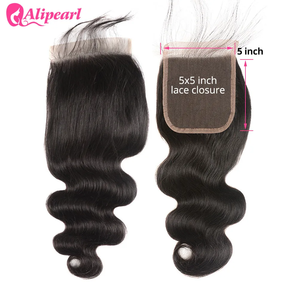 

5X5 Lace Closure Free Part With Baby Hair Body Wave 100% Human Hair Closure 10-20inch Natural Black Swiss Lace AliPearl Hair