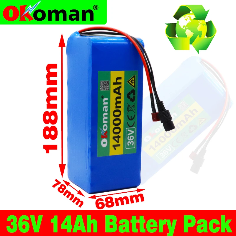 

Okoman 10S4P 36V 14000mah 500w High Power Capacity 42v 14AH 18650 Lithium Battery Electric Motorcycle Bicycle Scooter with BMS