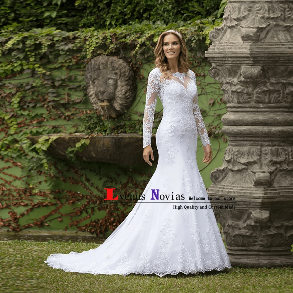 Vestido Noiva Vintage Lace Long Sleeve Wedding Dresses Robe de mariee Bride Dress Sexy Backless Boho Mermaid Wedding Dress
