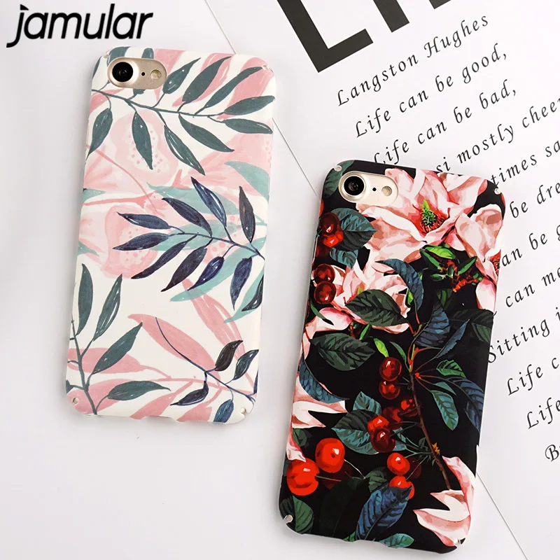 

JAMULAR Artistic Leaf Phone Case For iPhone X 8 7 6 Plus Frosted Hard Phone Bags For iPhone 7 6 6S leaves Back Cover Funda Shell