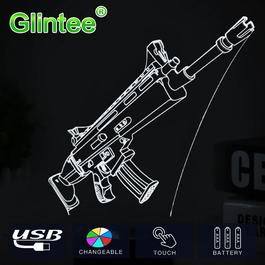 

Fortress Night Light scar rifle Colorful Cocina Table Desk Light 3D LED fashion Lamp action figures creative gift for kids